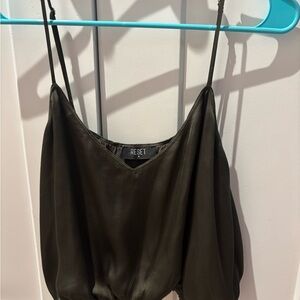 Women's Dark Olive Green Satin Crop Top